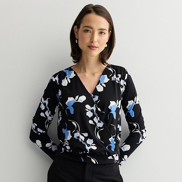 

Женский топ с длинными рукавами и запахом Nine West, Black Beryl Floral