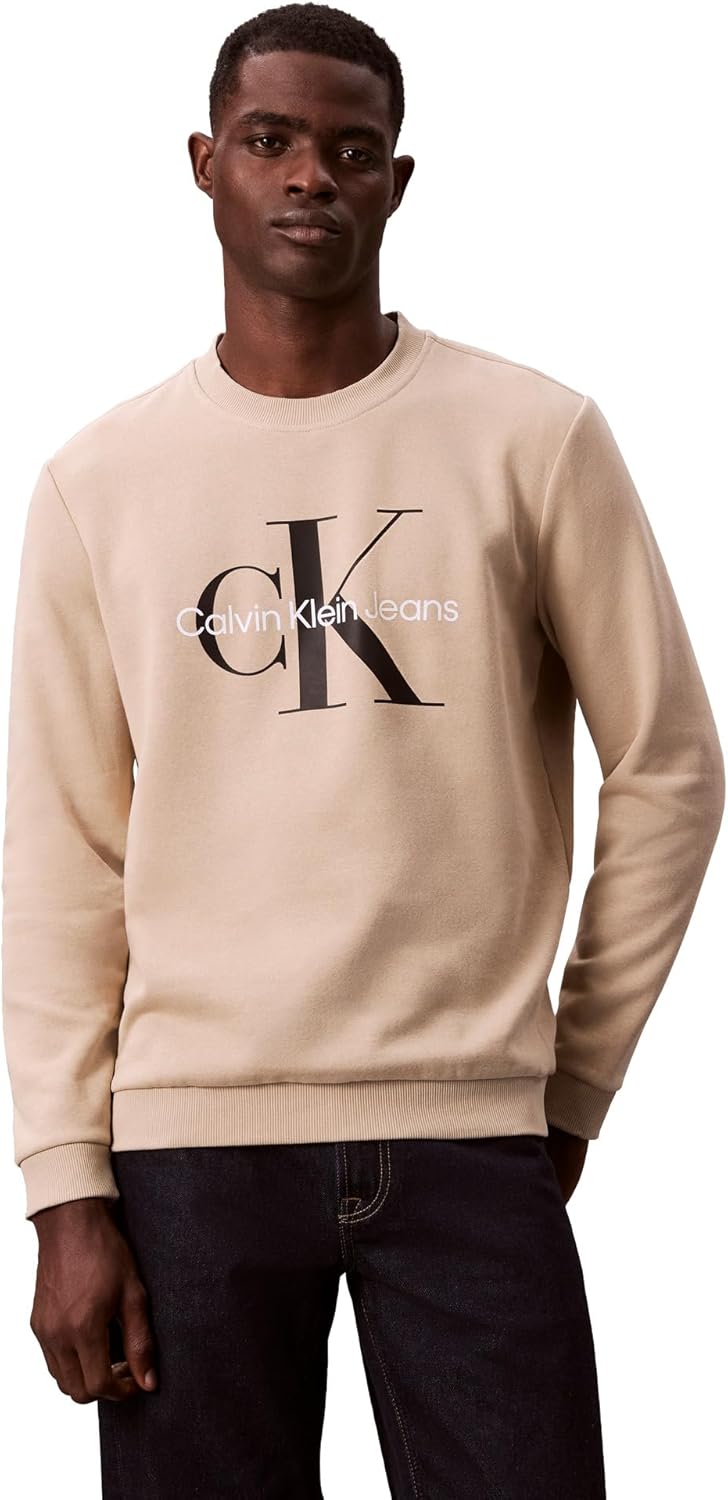 

Мужская толстовка с круглым вырезом и монограммой Calvin Klein, White Pepper