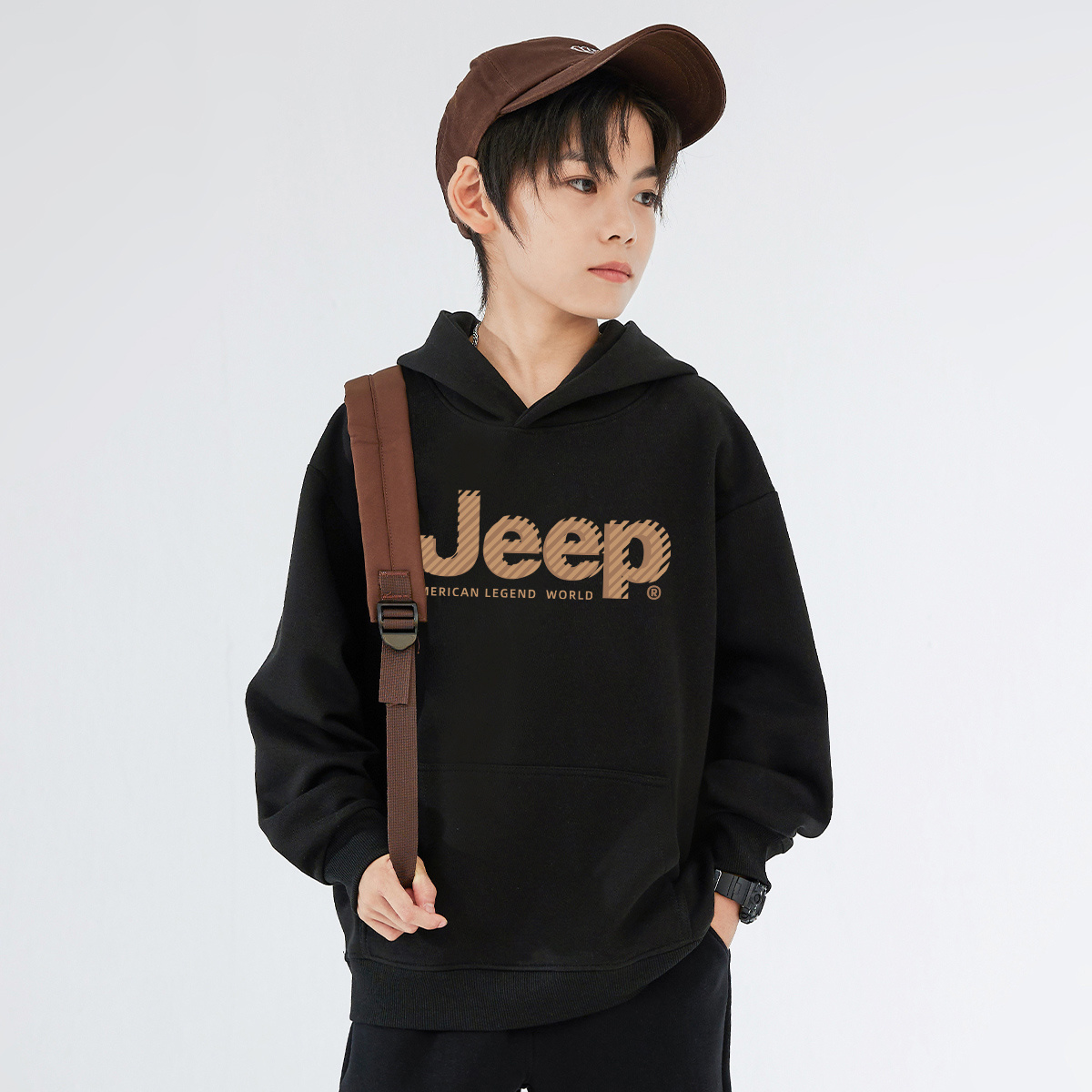 Толстовка с капюшоном утепленная для школьников Jeep, new year красный fleece-lined — фото 4