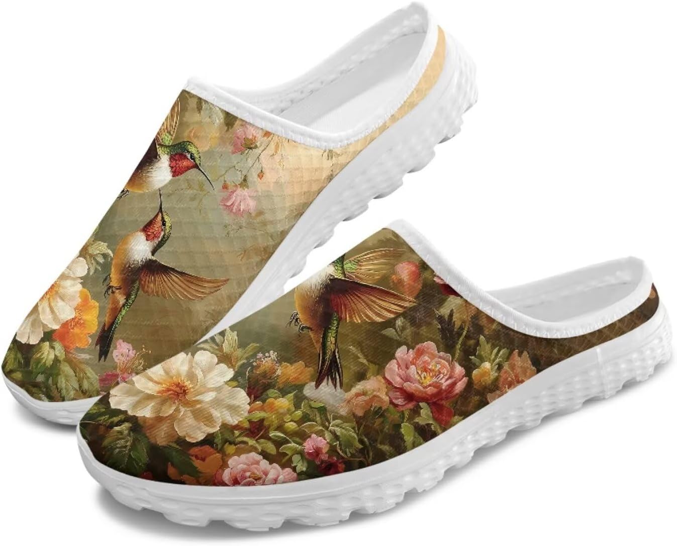 

Женские легкие тапочки с сетчатым верхом и закрытым носком, удобные для ленивого ношения, модные кроссовки для прогулок Tomeusey, Hummingbird Flower