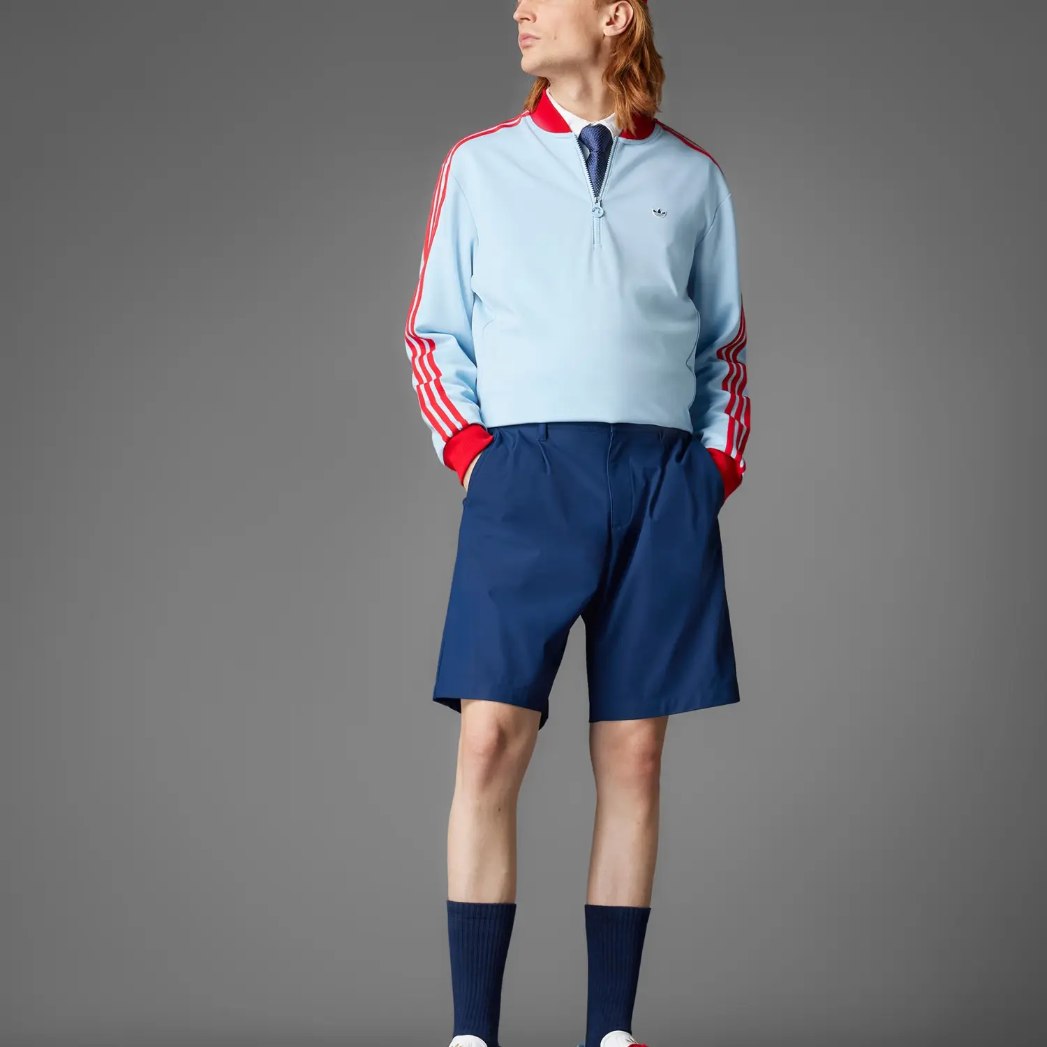 Свитшот с молнией на четверть 3 Stripes Adidas Originals, Clear Sky — фото 4