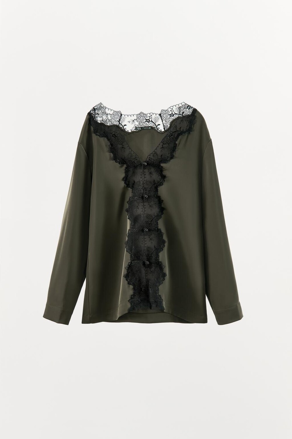 

Пижамная рубашка из кружевного атласа ZARA, зеленый