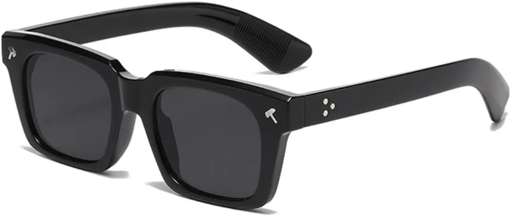 

Винтажные квадратные мужские солнцезащитные очки, модные солнцезащитные очки UV400 для женщин, трендовые очки в стиле панк с заклепками UATXTAU, Black Gray