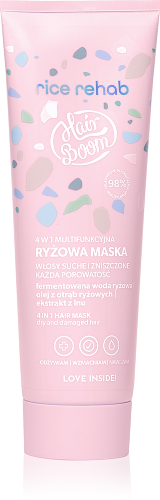 

Hairboom Rice Rehab - многофункциональная рисовая маска для волос 4 в 1 для тонких и поврежденных волос Bodyboom, 200 мл