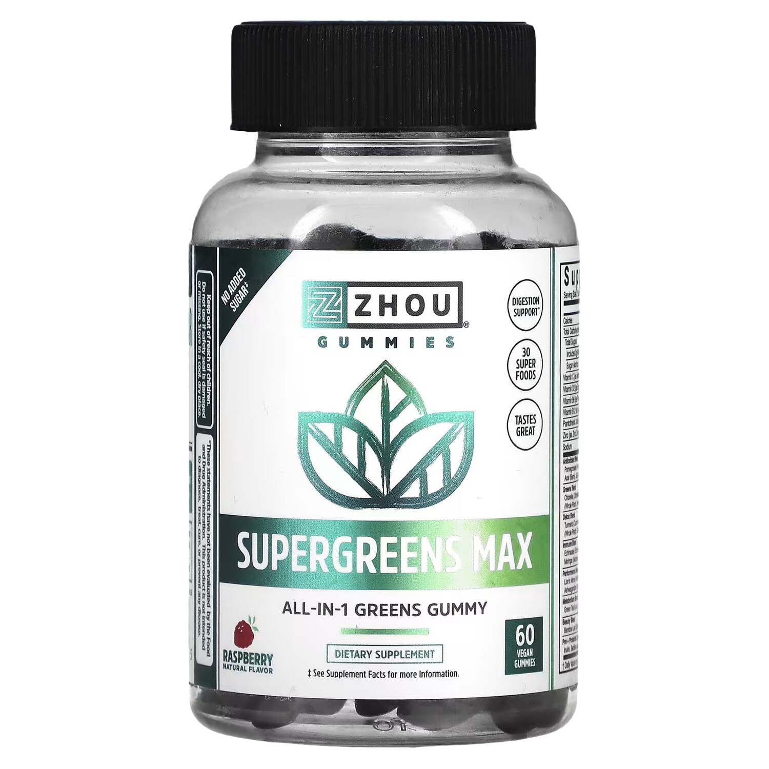

Добавка Zhou Nutrition Supergreens Max Raspberry, 60 жевательных конфет