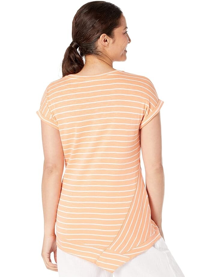 

Футболка NIC+ZOE Striped Short Sleeve V-Neck Asymmetrical Tee, цвет Orange Multi