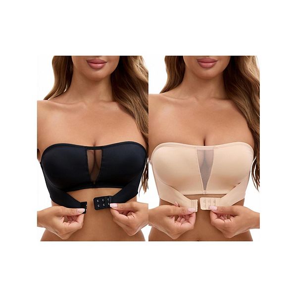 

2 упаковки женских бесшовных бра-бандо с сетчатой вставкой и эффектом пуш-ап Inspire Chic, Black Beige