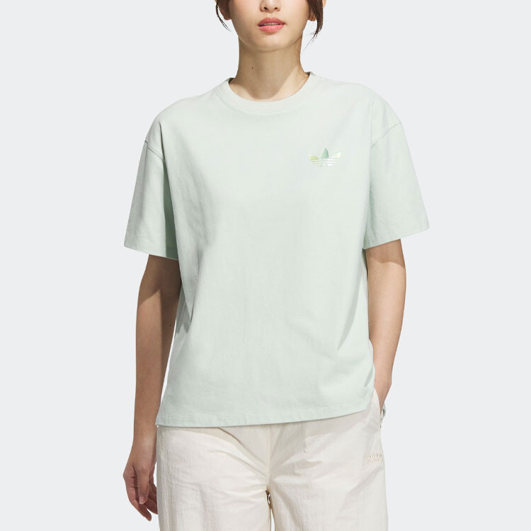 Женская футболка с коротким рукавом и принтом логотипа Lifestyle, женская, «Linen Green» Adidas Originals — фото 2