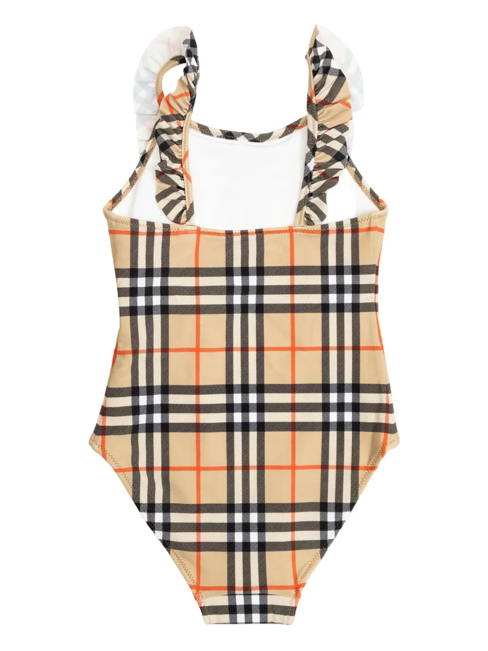 Купальник в клетку с оборками Burberry Kids, нейтральный — фото 2