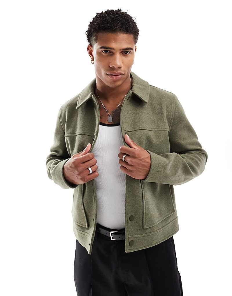 

ASOS DESIGN — зеленая куртка Harrington из искусственной шерсти