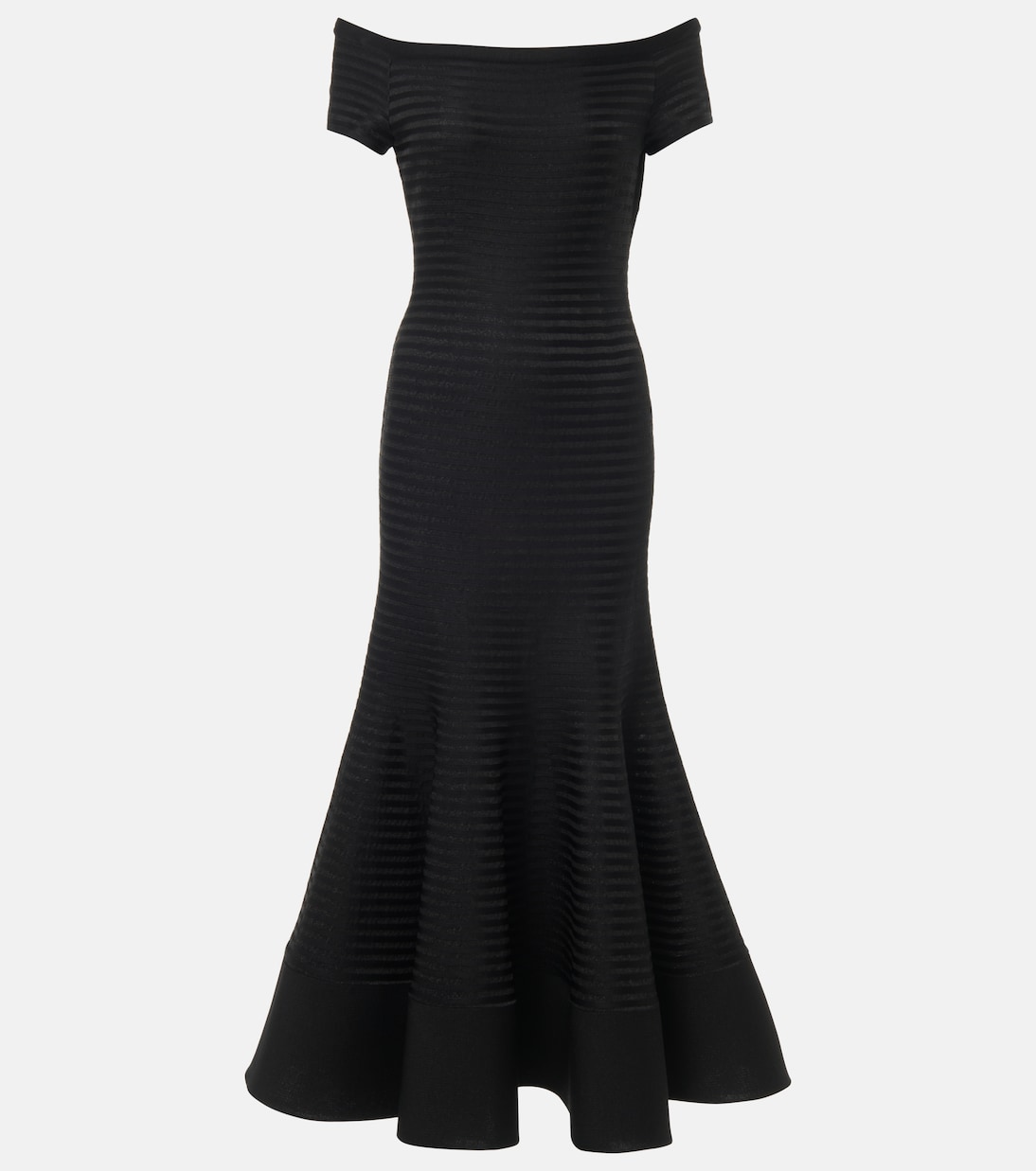 

Полосатое макси-платье с открытыми плечами Carolina Herrera, черный