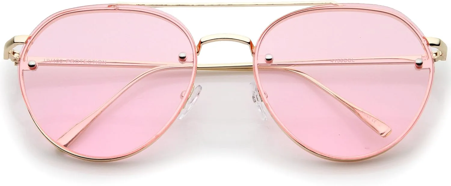 

Солнцезащитные очки-авиаторы zeroUV Modern с тонкими дужками и перемычкой над переносицей, без оправы, цветными плоскими линзами, диаметр линз 59 мм, Gold / Pink
