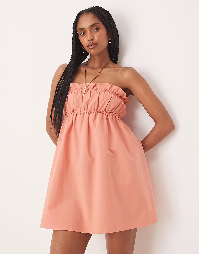 

Мини-платье с оборками на груди ASOS DESIGN персикового цвета