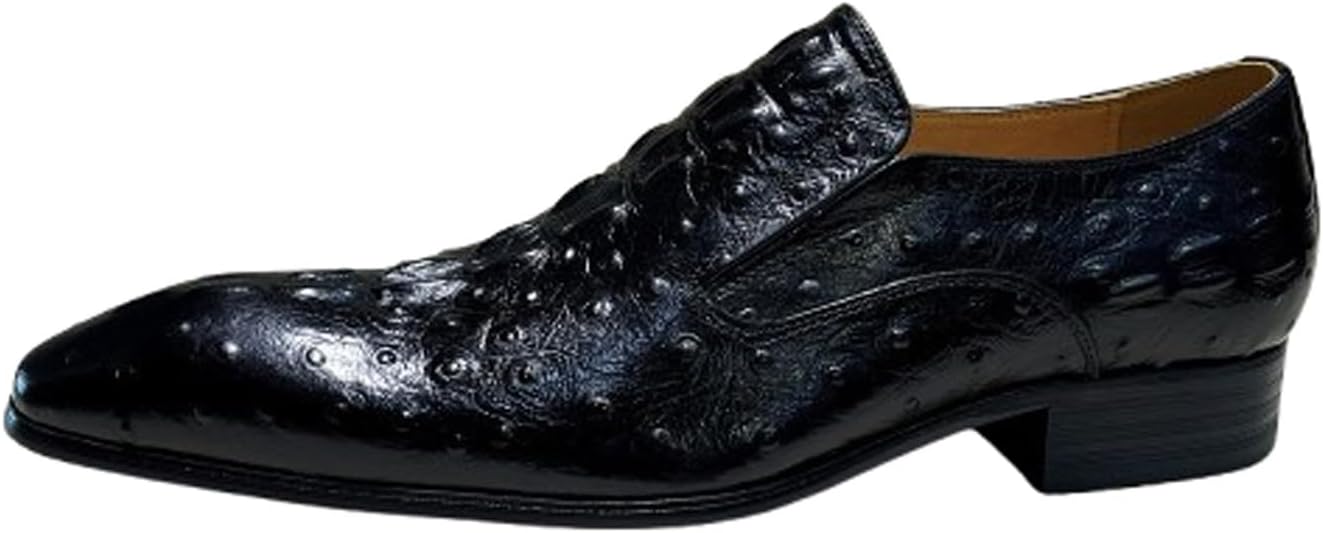 

Мужские слипоны Santimon из натуральной кожи с отделкой под страуса, модные туфли для бизнеса и свадьбы, черный