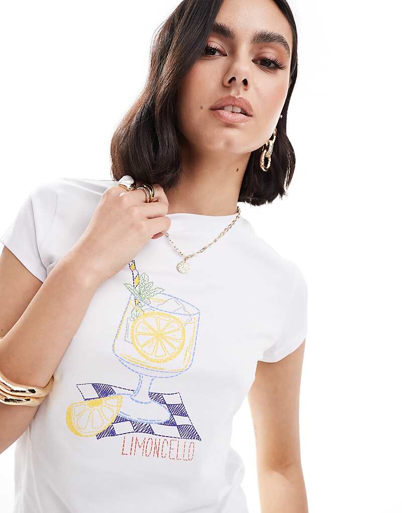 

Белая детская футболка с изображением напитка лимончелло ASOS DESIGN