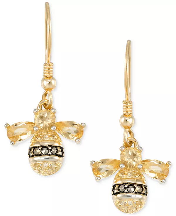 

Серьги-Подвески в виде пчелы с цитрином (2 карата) и марказитом из стерлингового серебра с покрытием из 18-каратного золота Macy'S, citrine