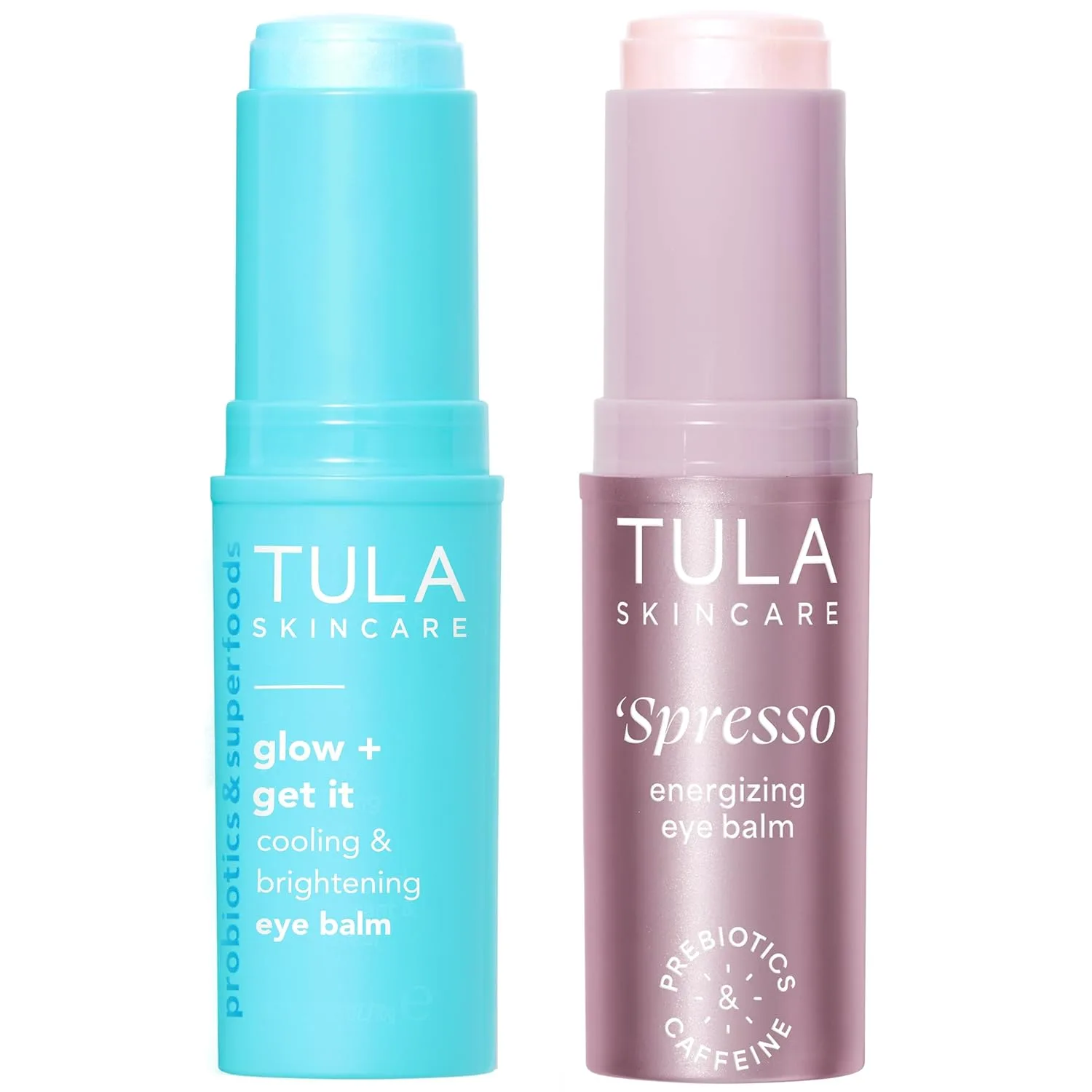 Набор из двух бальзамов для глаз TULA Skin Care Glow & Get It: охлаждающий и осветляющий бальзам для глаз 0,35 унции + энергетический бальзам для глаз Pink 'Spresso' 0,35 унции.