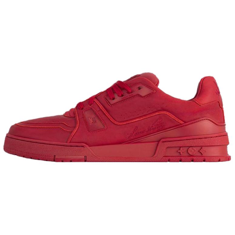

LOUIS VUITTON Кроссовки для скейтбординга Trainer Low Top с потертостями, красные, мужские