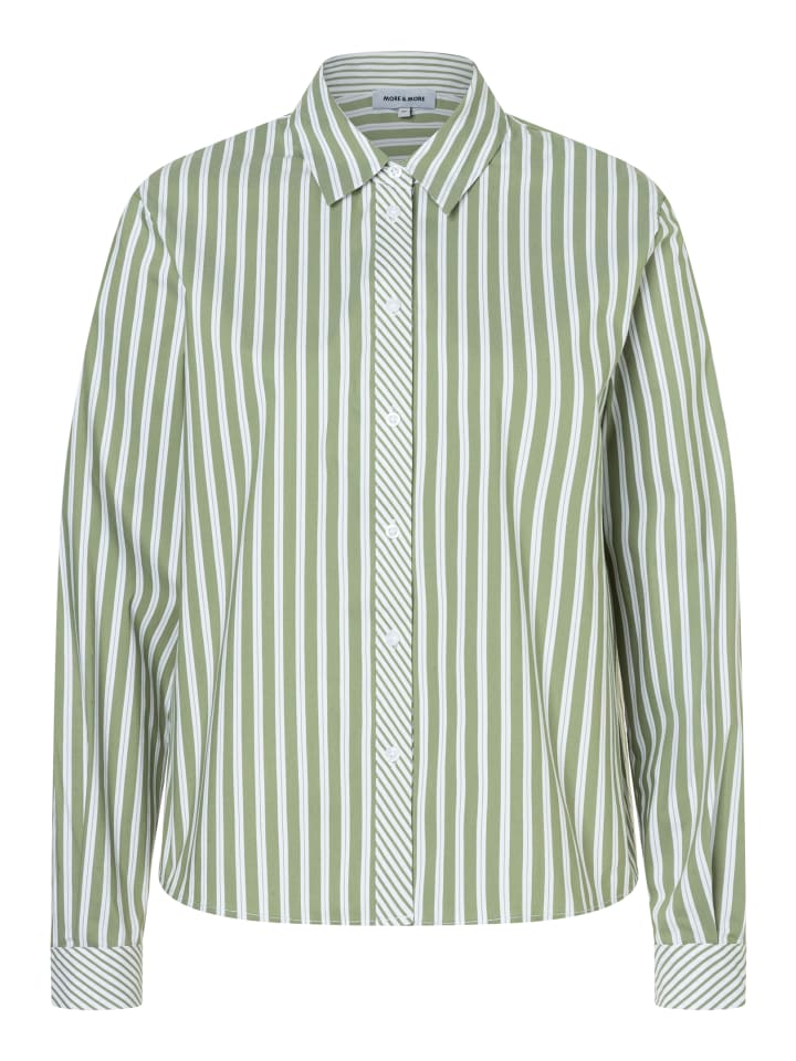 

More & More Короткая, свободная блузка с длинными рукавами в зелено-белую полоску