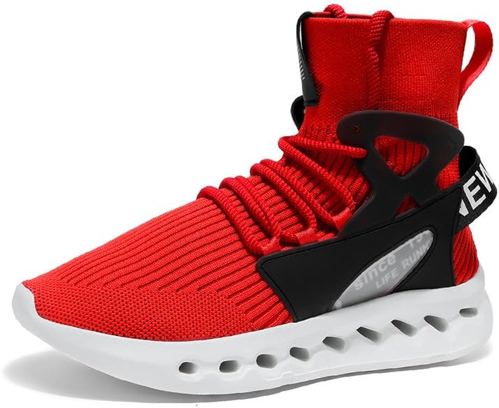 

Мужские высокие кроссовки из дышащей вязаной ткани для бега - повседневный спортивный стиль на все сезоны с круглым носком и шнуровкой Hoalox, красный