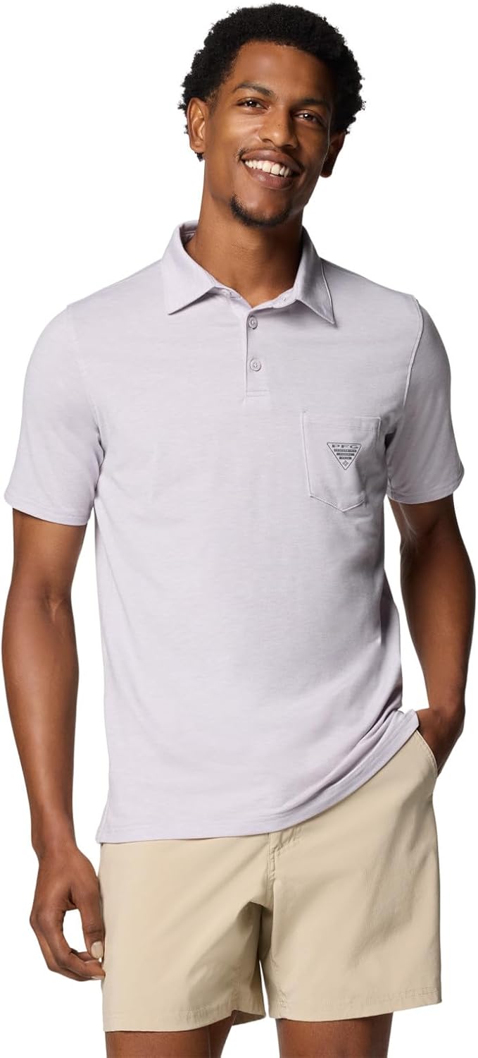 

Columbia мужская футболка-поло PFG Uncharted, Lavender Pearl Heather, Белый, Columbia мужская футболка-поло PFG Uncharted, Lavender Pearl Heather