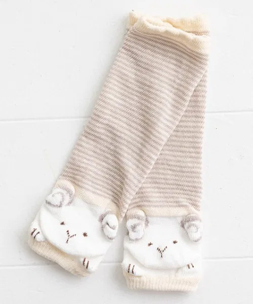 Детские гетры с объёмными животными Pompkis Baby, хлопок, бежевый — фото 3