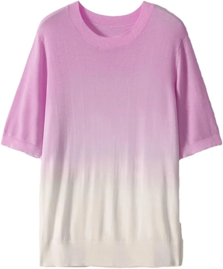 

Женская футболка Mulberry Silk с коротким рукавом и воротником-гольф в технике тай-дай Vsadsau