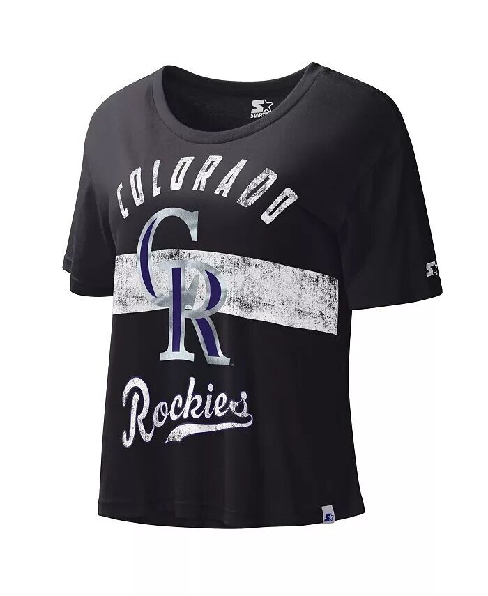 

Женский черный потертый укороченный топ Colorado Rockies Record Setter Starter