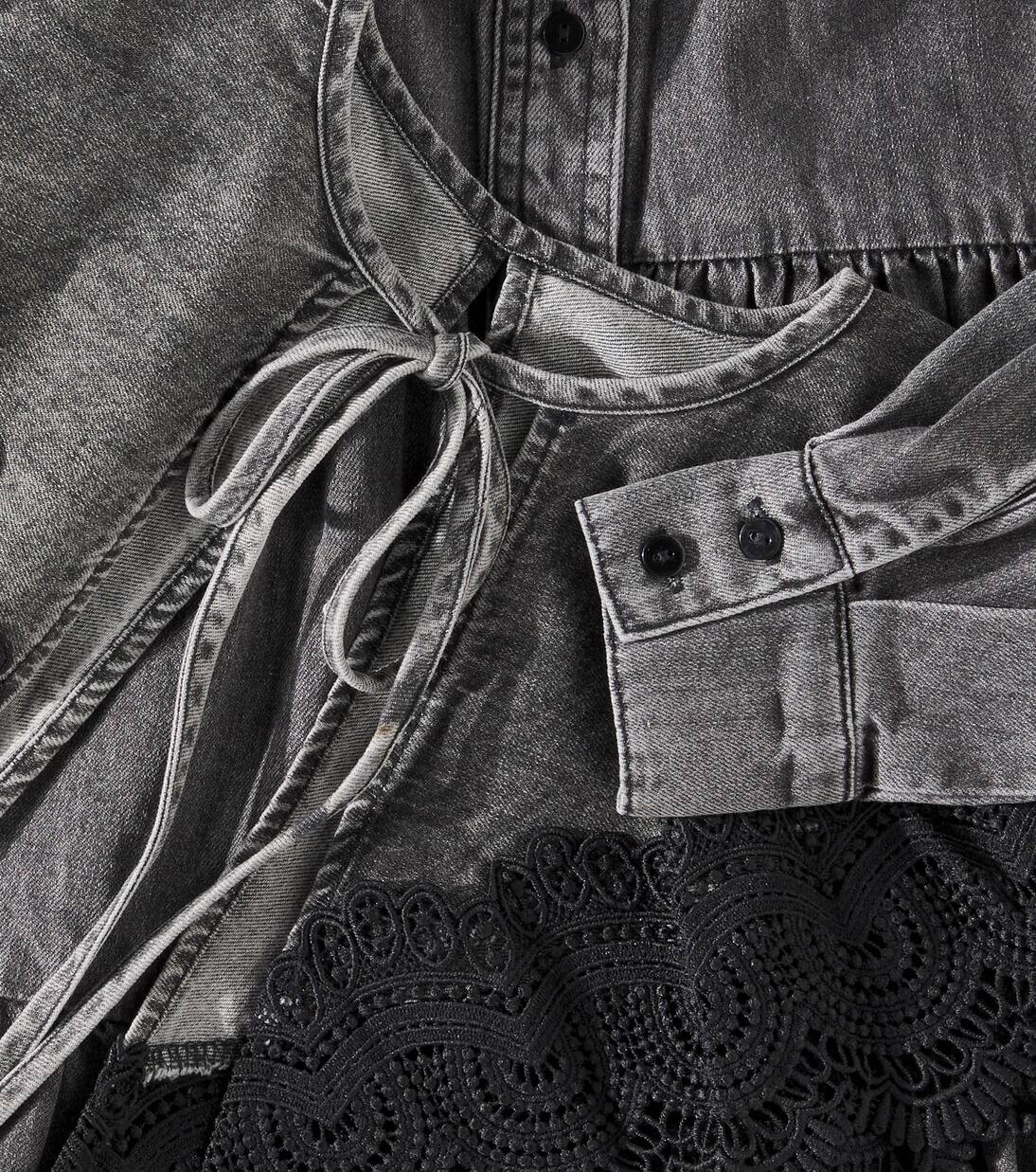 Платье из хлопчатобумажной ткани шамбре с кружевной отделкой Petite Amalie, цвет black wash — фото 3