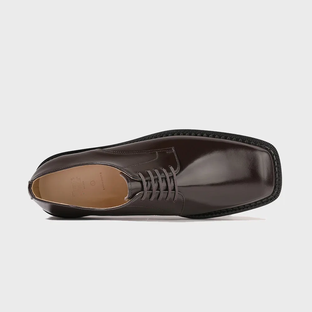 Мужские коричневые дерби с квадратным мысом и резиновой подошвой Vibram от Firenze.A — фото 4