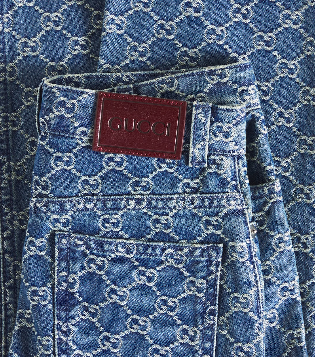 GG джинсы прямого кроя из денима с жаккардом Gucci Kids, Deep Azure — фото 3