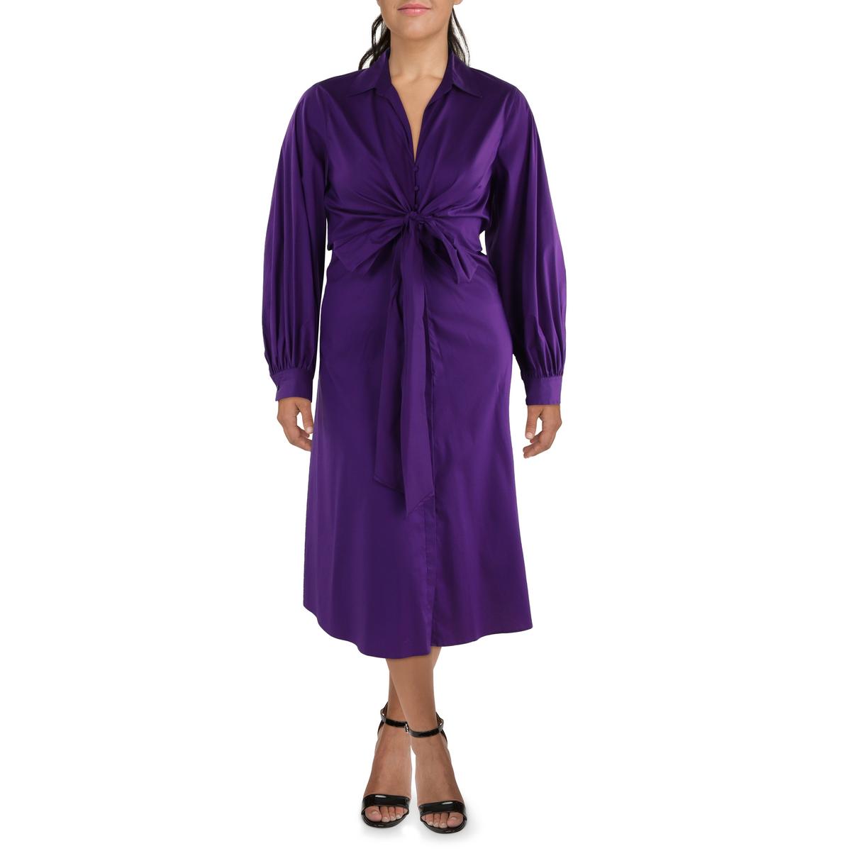 

Женское платье-рубашка миди с узлом спереди Lauren Ralph Lauren, цвет purple agate