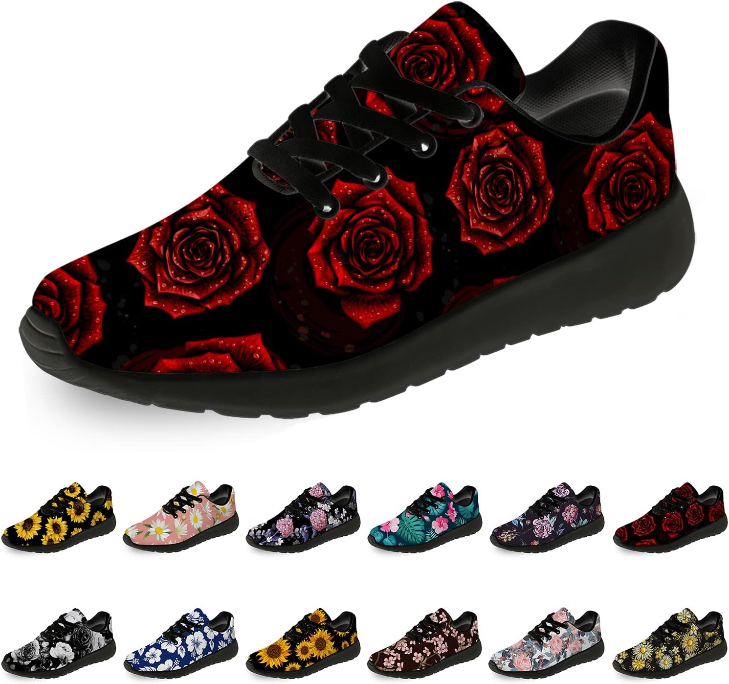 

Цветочные кроссовки для женщин и мужчин, беговые кроссовки Horethy, 1557red