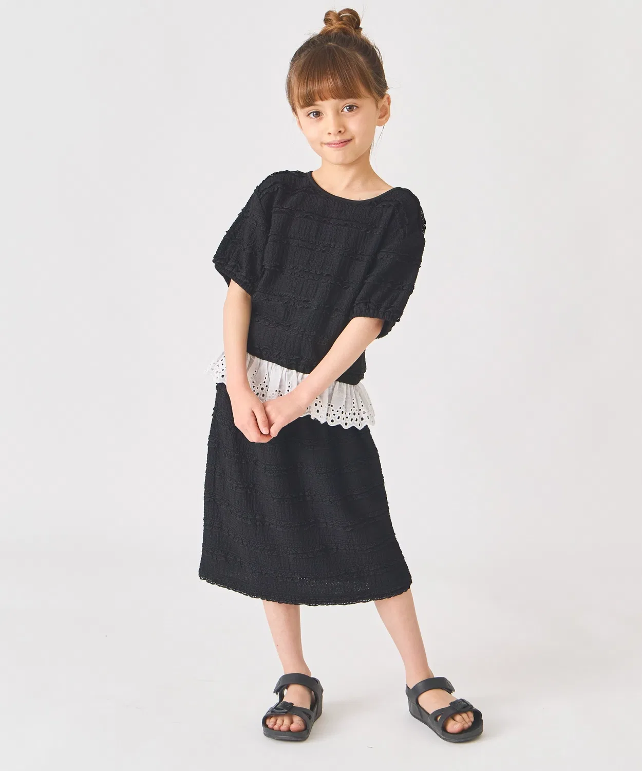 Детский костюм из жаккарда с кружевом фрил, ever closet, черный