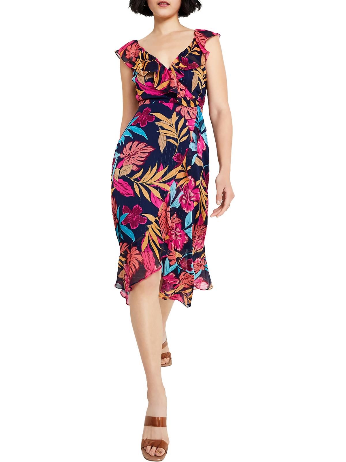 

Женское платье миди с оборками Kensie Dresses, цвет navy multi