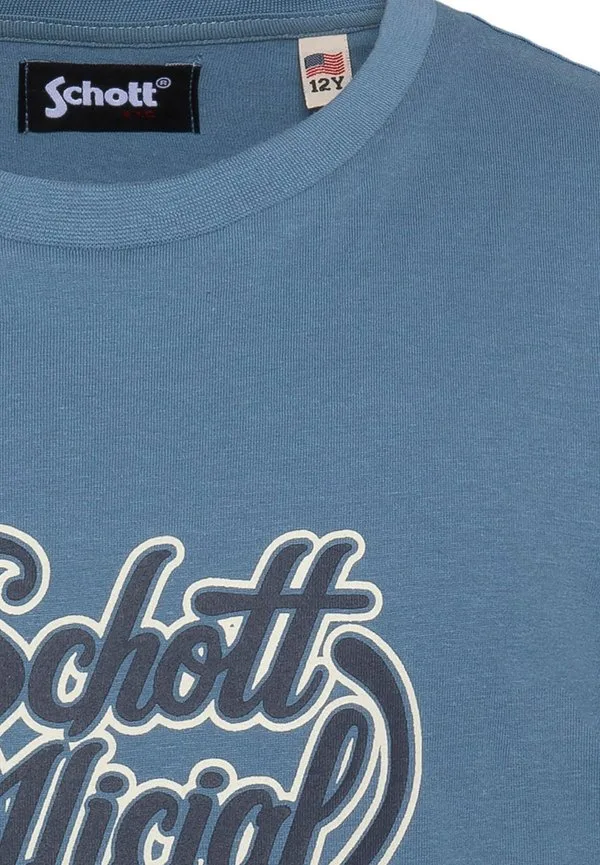 Футболка imprimé с винтажным принтом и логотипом Schott, Bleu Jeans — фото 3