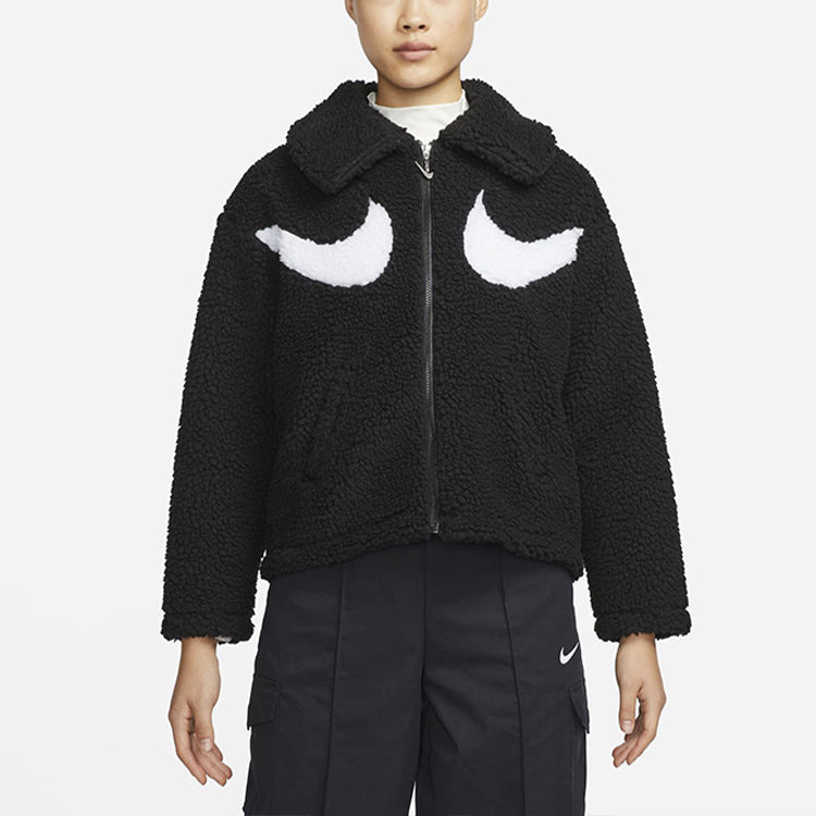 Куртка (WMNS) Nike Logo Printing Solid Color Athleisure Casual Sports Lamb's Wool Black Jacket — фото 4