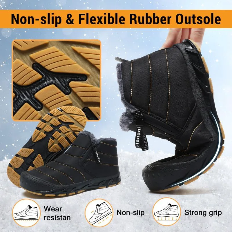 Мужские зимние ботинки Hanani Mens Snow, водонепроницаемые, с меховой подкладкой, теплые ботинки до щиколотки, на молнии, удобные для прогулок и активного отдыха, черный — фото 3