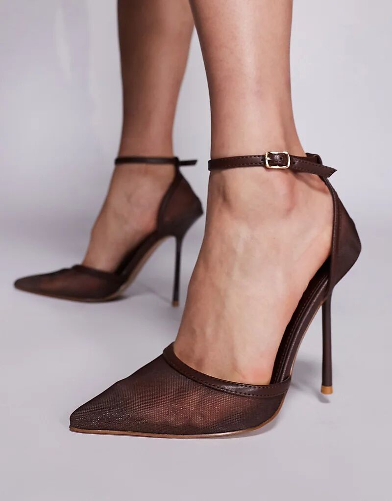 Туфли на каблуке с сеткой Simmi London Mandisa шоколадного цвета Simmi Shoes — фото 2