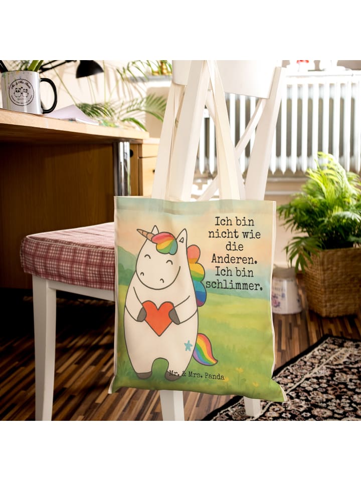 

Mr. & Mrs. Panda Пакет для покупок с изображением единорога и сердца, с надписью, белого цвета