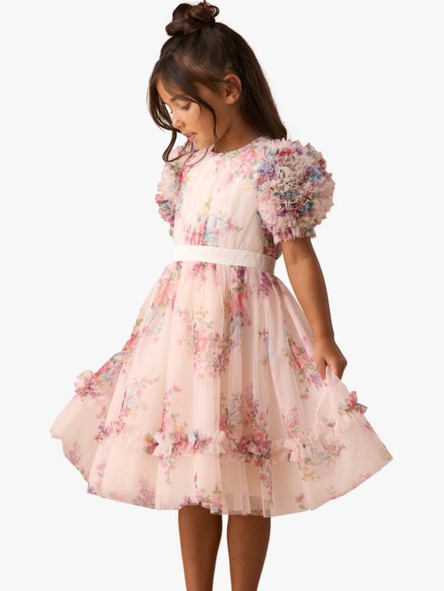 

Детское платье с рюшами на рукавах из сетки Angel & Rocket, Natural/Multi