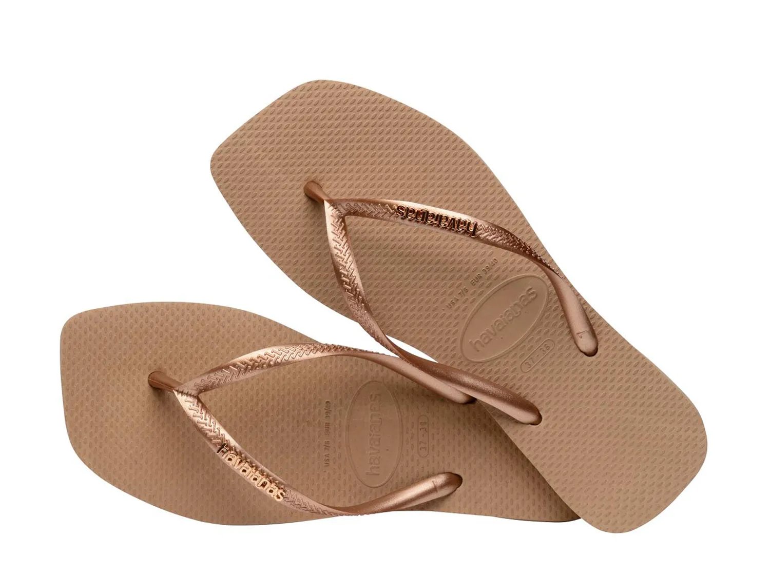 Сандалии Havaianas Slim Square Logo Metallic Flip Flop - Women's, Rose Gold Metallic — фото 3