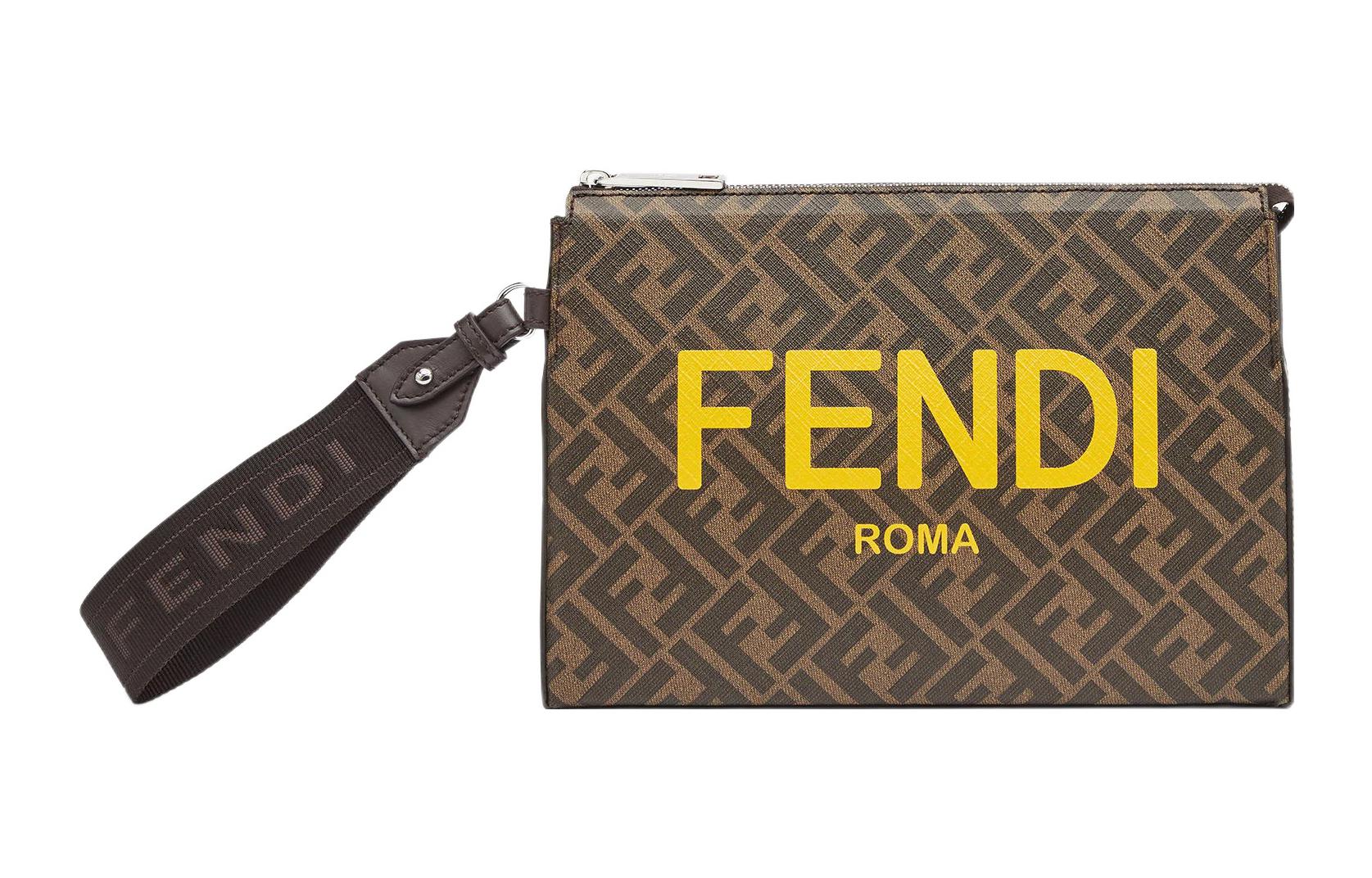

FENDI Хлопковая мужская клатч-сумка коричневого цвета