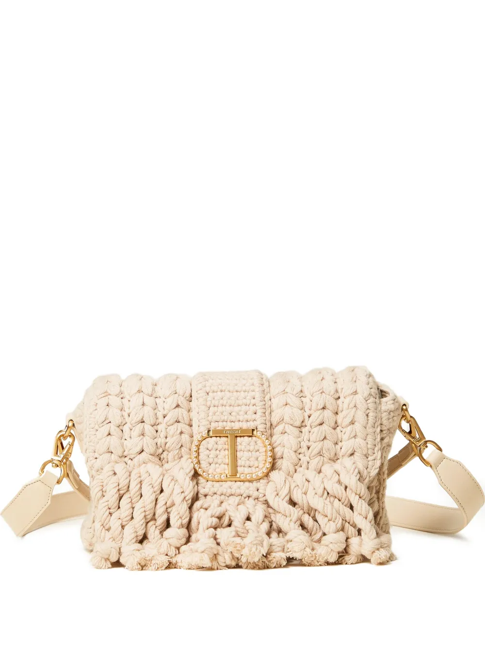 

Плетёная сумка-сэтчел с логотипом Twinset, светло-бежевый