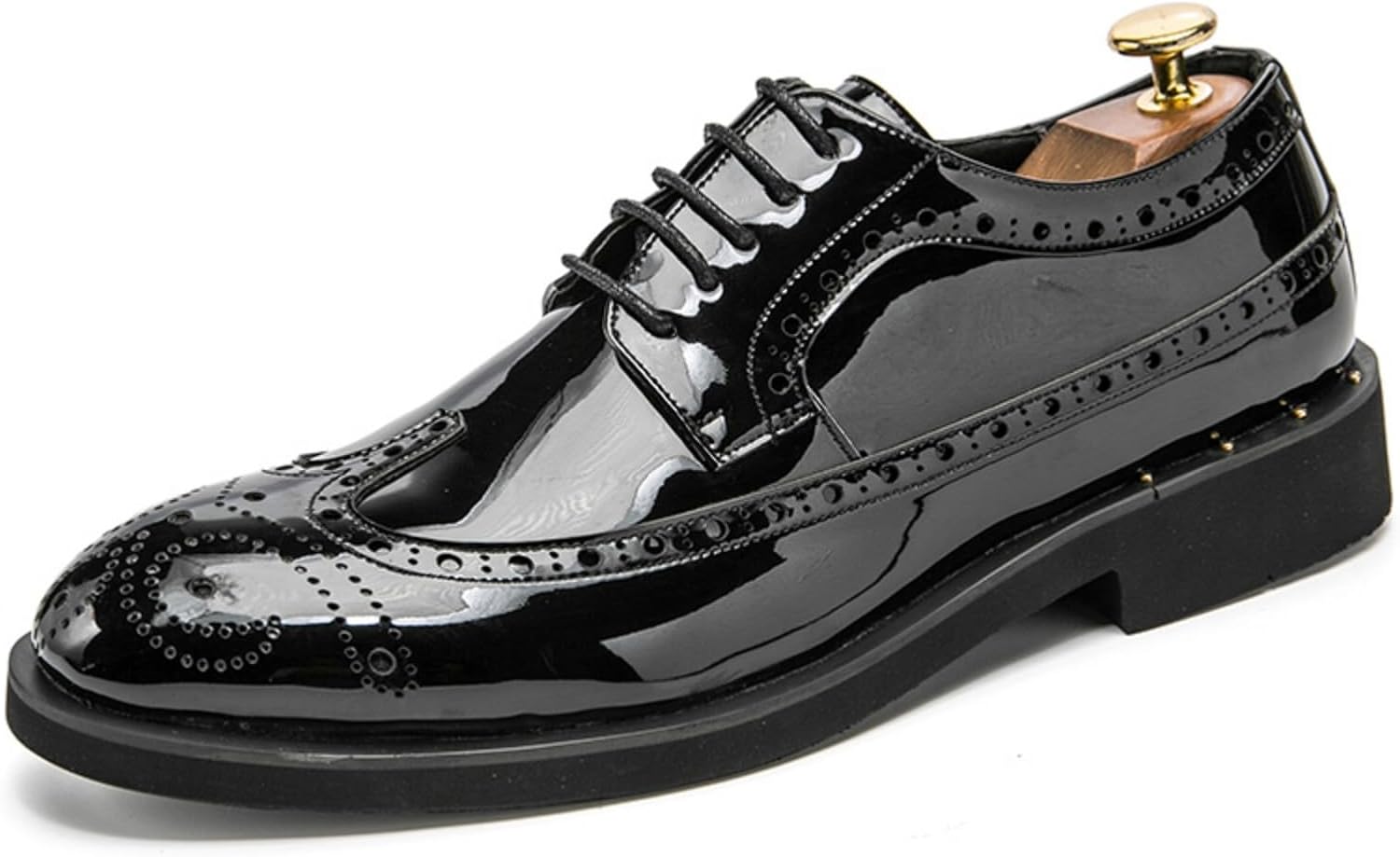 

Мужские оксфорды с блестящей лакированной кожей, броги с кальными крыльями, шнуровкой, современные туфли с круглым носком, дерби без застежки для свадьбы и вечерней вечеринки Kpdwfms, черный