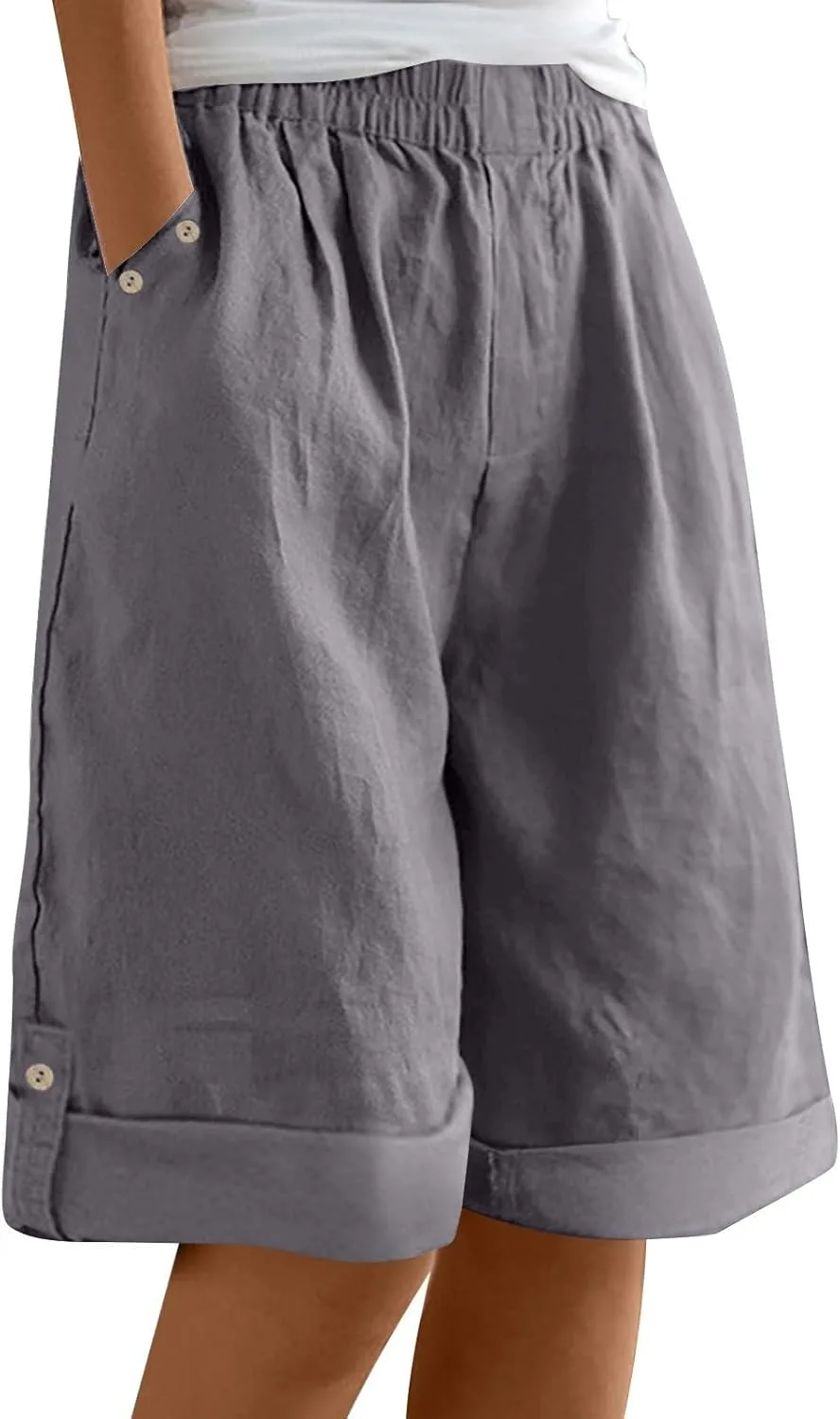 

Бермуды для женщин летние модные plus size knee length casual beach linen с карманами