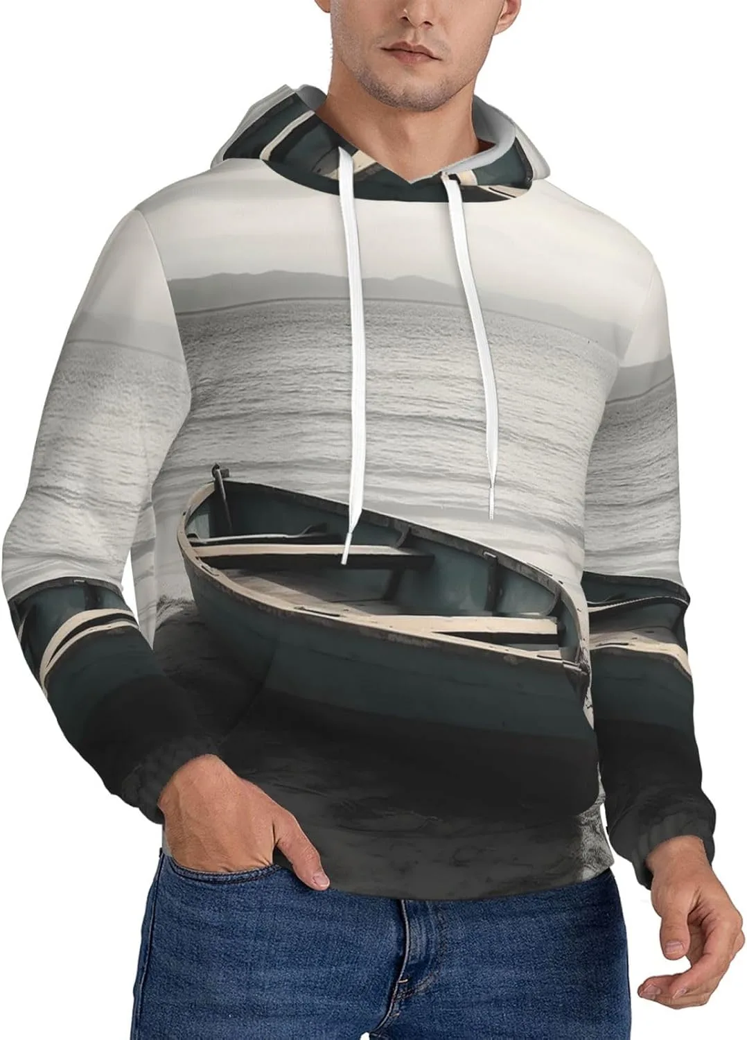 

Мужской пуловер с капюшоном Boat by the Sea, мягкий, ветрозащитный, с карманом SDTYKHJ