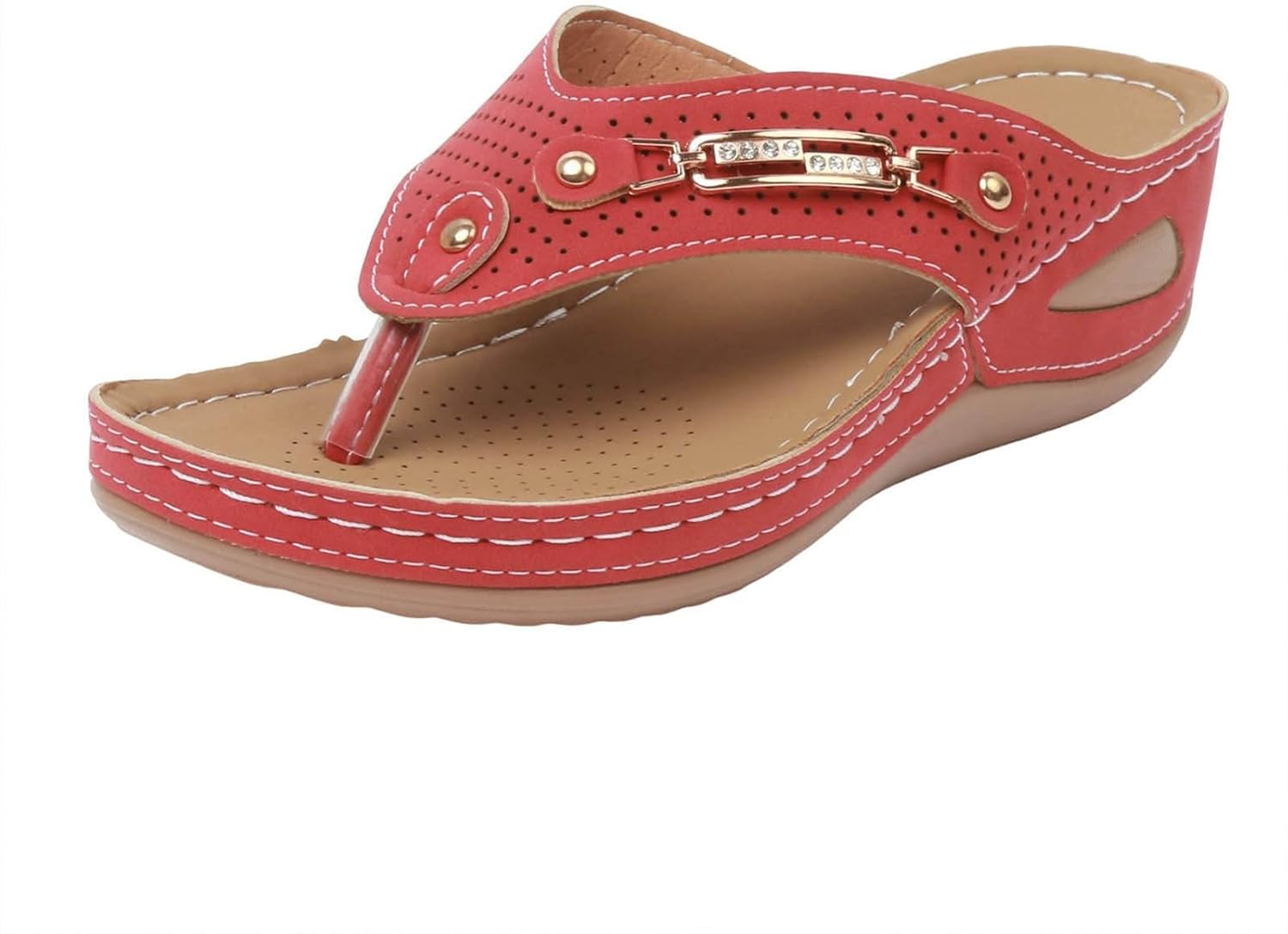 

Ортопедические женские сандалии модные на танкетке, слипоны, шлепанцы с эластичным ремешком на щиколотке, плоские сандалии, повседневные летние удобные с поддержкой свода стопы для плантарного фасцита Kajxz, красный