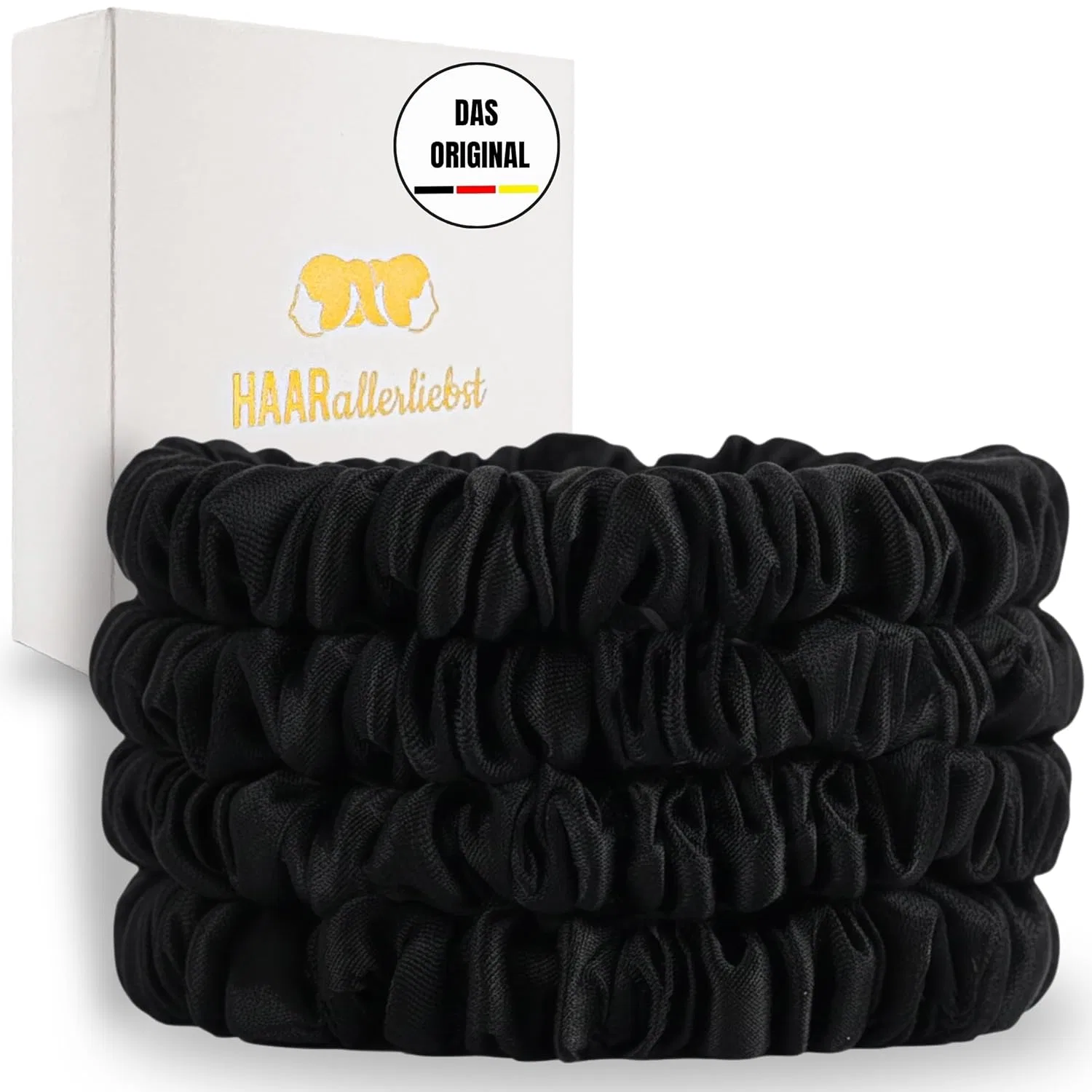 Набор из 4 тонких шелковых резинок для волос HAARallerliebst Haarallerliebst, Black Thin