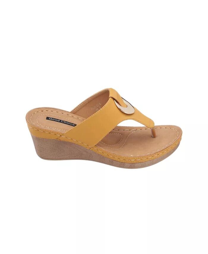 Женские босоножки Genelle Thong на танкетке GC Shoes, желтый — фото 2